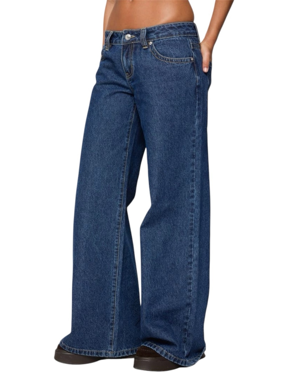 Edikted Raiyne Low Rise Dark Wash Wide Leg Jeans Womens Size Small.